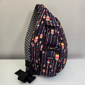 Ambry Rope Sling Crossbody Bag Medium Blue Arrows Boho Cotton Travel Pockets Fun